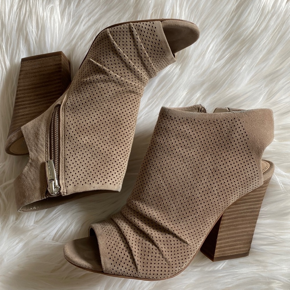 Vince Camuto suede peep toe booties